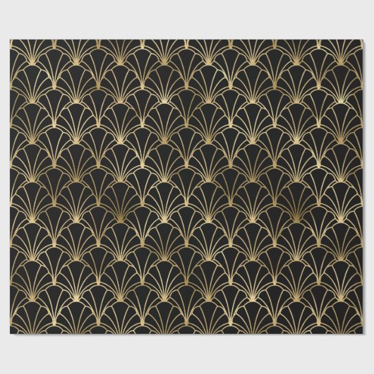 Decopatroon zwart en gouden kunst cadeaupapier (Vlak)