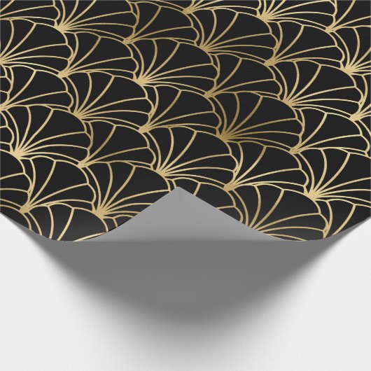Decopatroon zwart en gouden kunst cadeaupapier (Hoek)