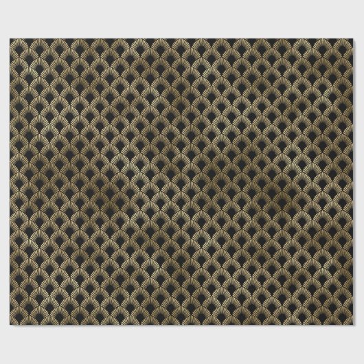 Decopatroon zwart en gouden kunst cadeaupapier (Vlak)