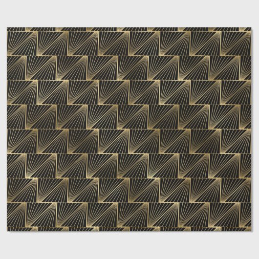 Decopatroon zwart en gouden kunst cadeaupapier (Vlak)