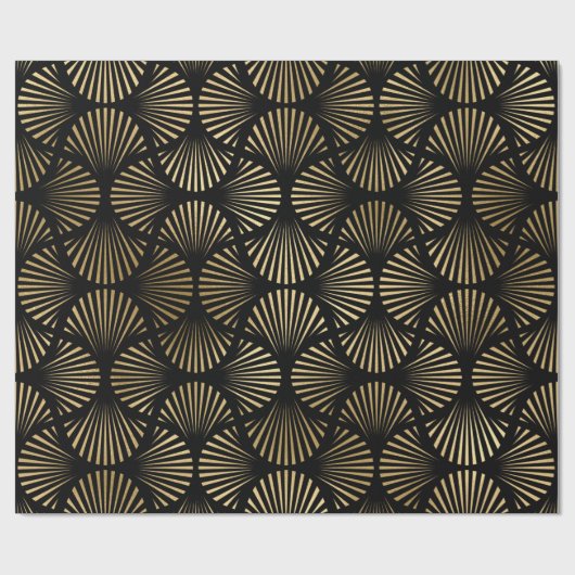 Decopatroon zwart en gouden kunst cadeaupapier (Vlak)