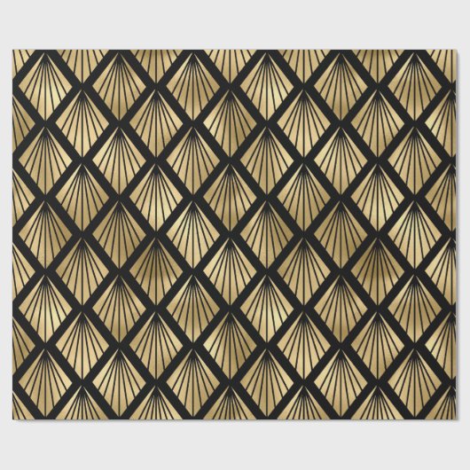Decopatroon zwart en gouden kunst cadeaupapier (Vlak)
