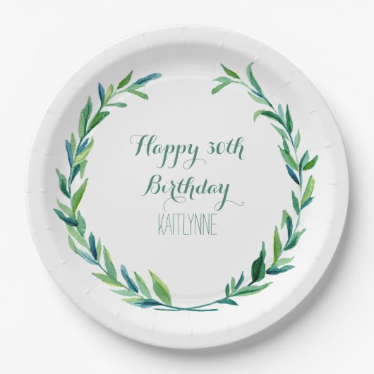 Decor 30th Birthday Party Olive Leaf Laurel Wreath Papieren Bordje (Voorkant)