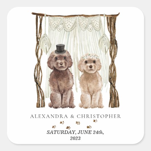 Decor Bruine Cavapoo Honden Koppel Vierkante Sticker (Voorkant)