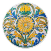 Decor ingewikkeld gouden gele sierbloemen keramische knop (Voorkant)