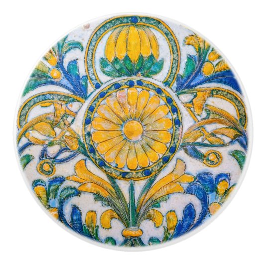 Decor ingewikkeld gouden gele sierbloemen keramische knop (Voorkant)