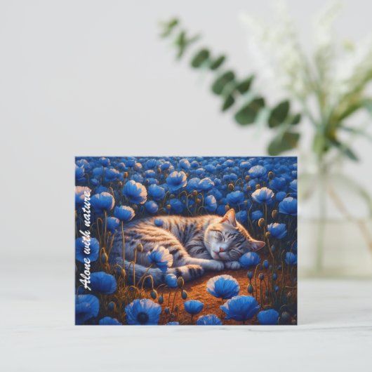 Decor kat droom dierenveld bloemen mooi briefkaart (Staand voorkant)