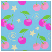 Decora Kei Cute Cherry Pattern on Blue Stof (Close Up)