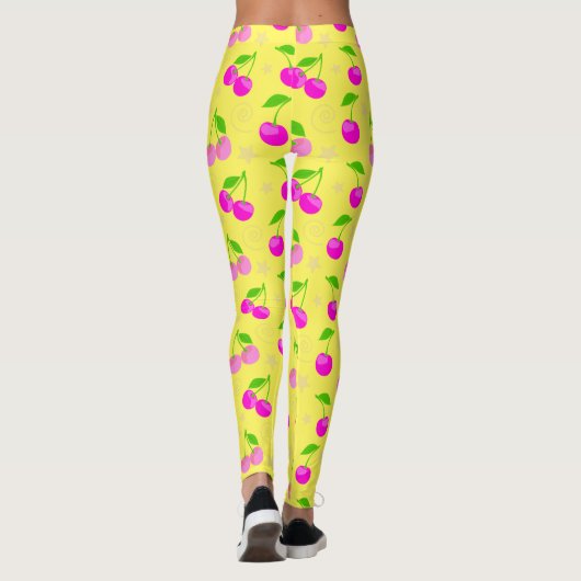 Decora Kei Rainbow Cherry Pattern Yellow Leggings (Achterkant)