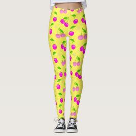 Decora Kei Regenboog Kersenpatroon Geel Leggings