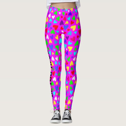 Decora Style Custom Text Rainbow Heart Kawaii Leggings (Voorkant)