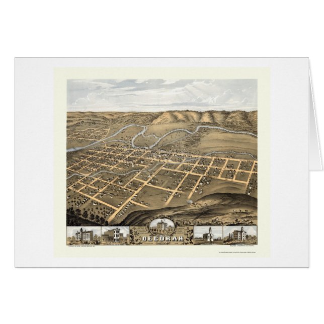 Decorah, Iowa Panoramic Map - 1870 (Voorkant Horizontaal)