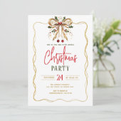 Decorated Christmas Bow Gold Fram Party Invite Kaart (Staand voorkant)