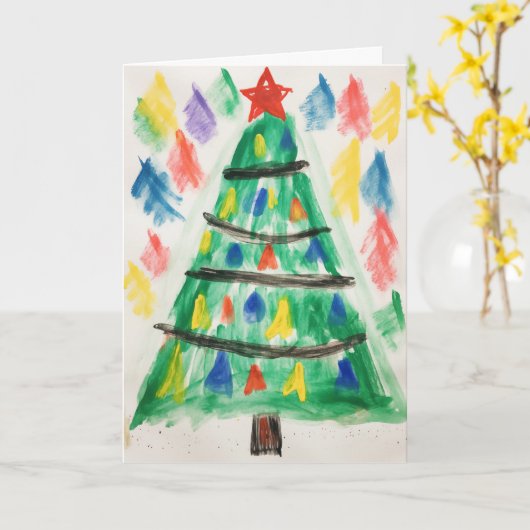 Decorated Crayon Kerstboom Kerst Kaart (Gele Bloem)