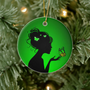 Decoratie in Ceramica De groene vlindervrouw