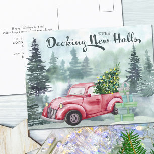 Decoratie Nieuwe Hallen Kerst Rode Truck Verhuizin Feestdagenkaart