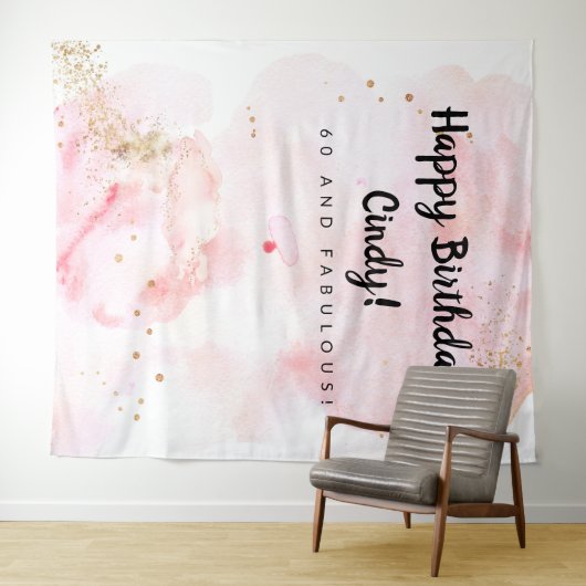 Decoratie voor 60e verjaardag, roze en gouden acht wandkleed (In Situ (horizontaal))