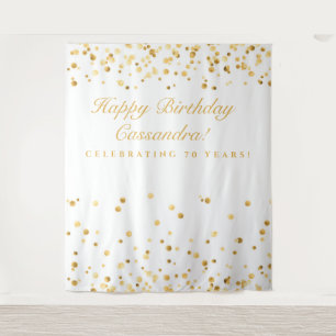Decoratie voor 70e verjaardag, wit en gouden photo wandkleed