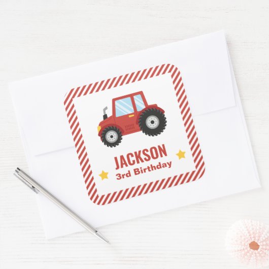 Decoratie voor verjaardagsfeestje van Red Tractor Vierkante Sticker (Envelop)