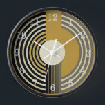 Decoratief 1950-stijl Art Deco Wall Clock<br><div class="desc">Een minimalistische kunstklok van 1950 met een eenvoudige cirkelvormgeving in goud, zwart en beige</div>