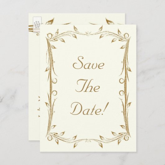 Decoratief Antiek gouden bruiloft Aankondigingskaart (Voorkant / Achterkant)