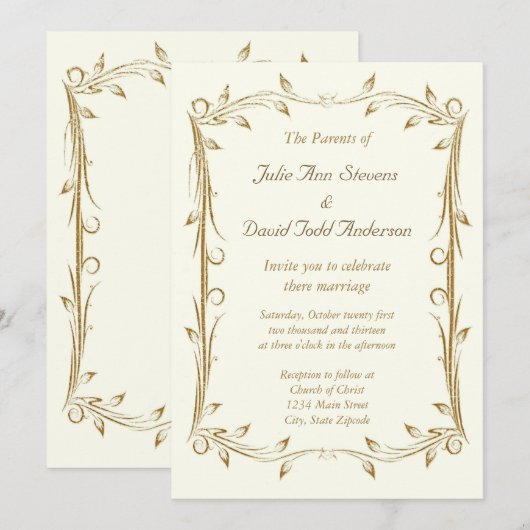 Decoratief Antiek gouden bruiloft Kaart (Voorkant / Achterkant)