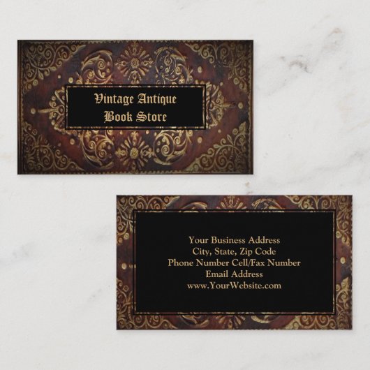 Decoratief Antiek Lederen Gouden Boek Visitekaartje (Voorkant / Achterkant)