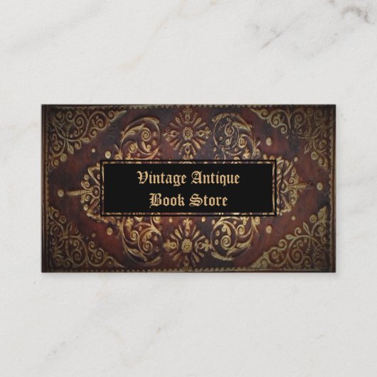 Decoratief  Antiek Lederen Gouden Boek Visitekaartje (Voorkant)