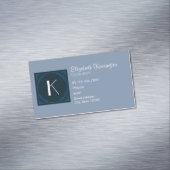 Decoratief Art Deco Blauw Vierkant Monogram Magnetisch Visitekaartje (Voorbeeld)