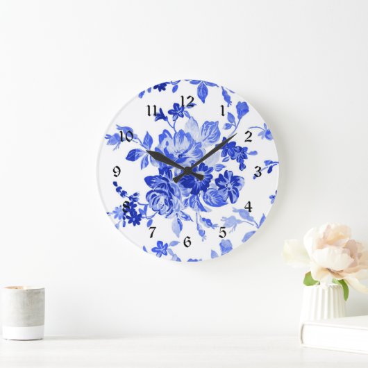 Decoratief Blauw Bloempatroon Grote Klok (Huis)