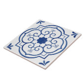 Decoratief Blauw Bloempatroon Tegel Tegeltje (Zijkant)