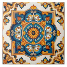 Decoratief Blauw Geel Middellandse Zee