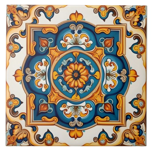 Decoratief Blauw Geel Middellandse Zee Tegeltje (Voorkant)