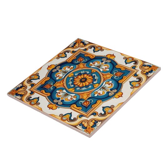 Decoratief Blauw Geel Middellandse Zee Tegeltje (Zijkant)