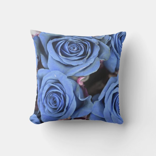 Decoratief  blauw Roos Kussen (Voorkant)