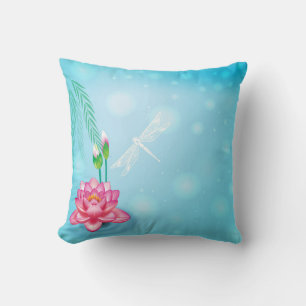 Decoratief blauw roze lotus glitter faux folie kussen