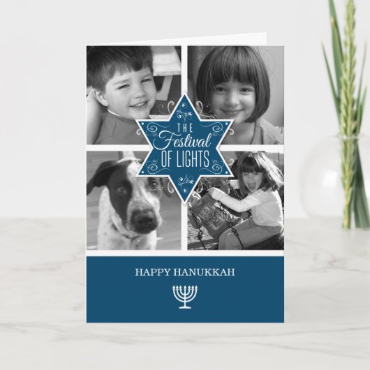 Decoratief Blauwe Typografie Ster van David Hanukk Feestdagen Kaart (Voorkant)