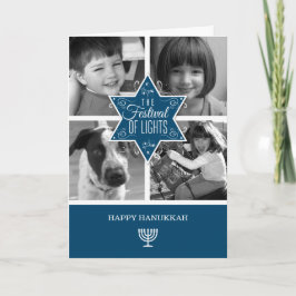 Decoratief Blauwe Typografie Ster van David Hanukk Feestdagen Kaart