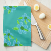 Decoratief Blauwgroen bloemig Theedoek (Quarter Fold)
