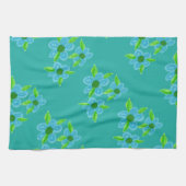 Decoratief Blauwgroen bloemig Theedoek (Horizontaal)