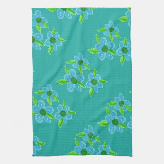 Decoratief Blauwgroen bloemig Theedoek (Verticaal)