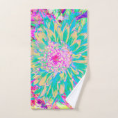Decoratief Blauwgroen groen en warmroze Dahlia ven Bad Handdoek (Handdoek)