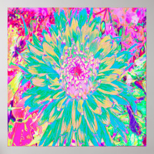 Decoratief Blauwgroen groen en warmroze Dahlia ven Poster