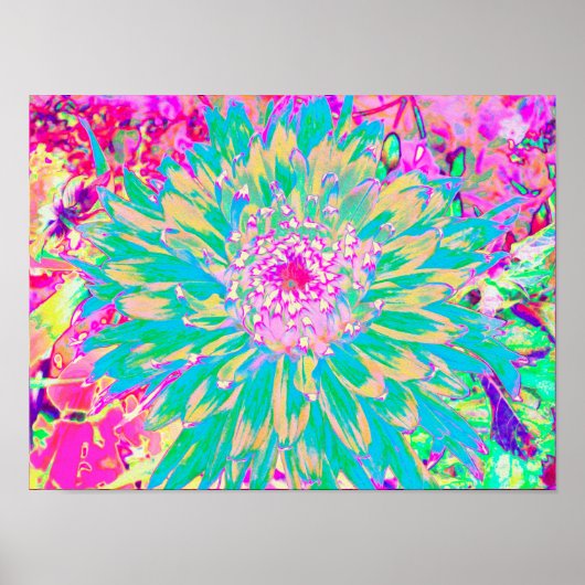 Decoratief Blauwgroen groen en warmroze Dahlia ven Poster (Voorkant)