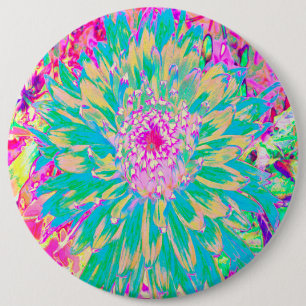 Decoratief Blauwgroen groen en warmroze Dahlia ven Ronde Button 6,0 Cm