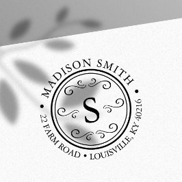 Decoratief bloei ronde cirkel monogram adres  zelfinktende stempel