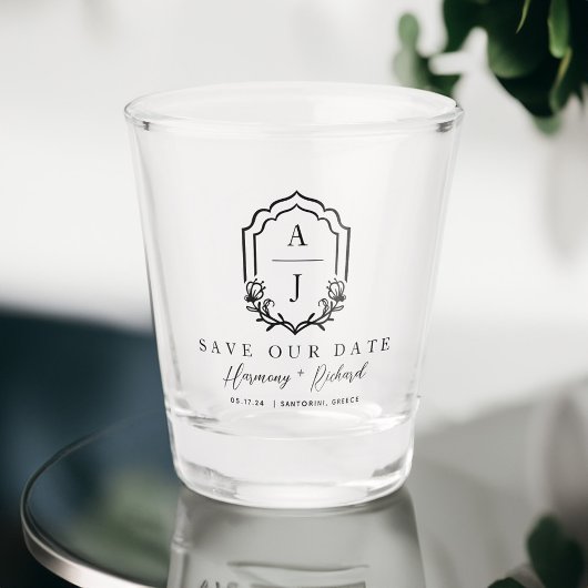 Decoratief Bloemen Bruiloft Monogram Save the Date Shot Glas