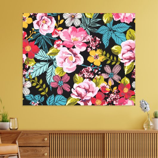 Decoratief bloemmotief rood roze geel blauw canvas afdruk (Insitu (Woonkamer))