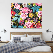 Decoratief bloemmotief rood roze geel blauw canvas afdruk (Insitu (Slaapkamer))
