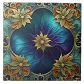 Decoratief bloemontwerp met turquoise achtergrond tegeltje (Voorkant)